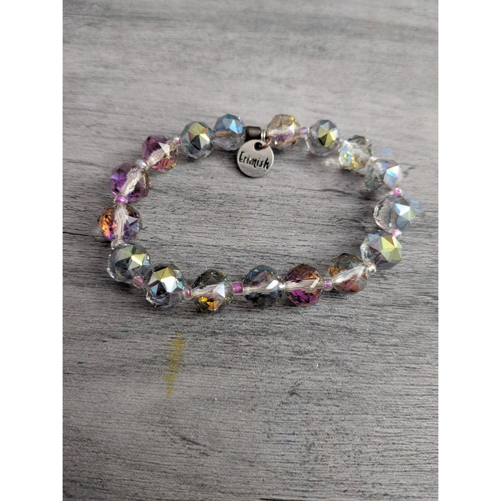 Erimish Iridescent Faceted Glass Bead Stretch Bracelet Purple Pink AB Finish